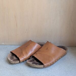 ❤️ Ralph Lauren Calfskin Leather Rivet Sandals In Cuoio